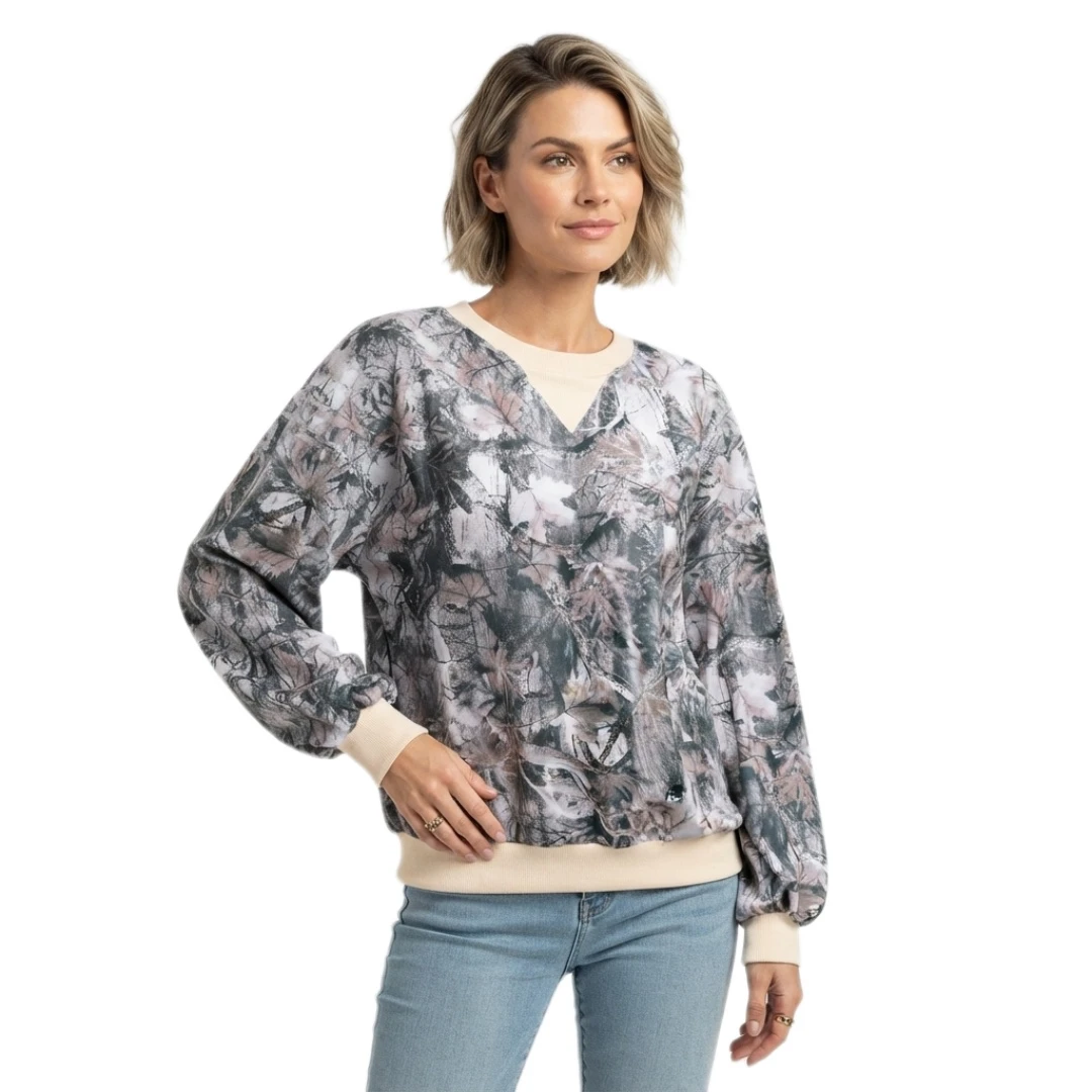 Coolmee Women's Color Block Printed Loose Round Neck Long Sleeve Sweatshirt Top All Season