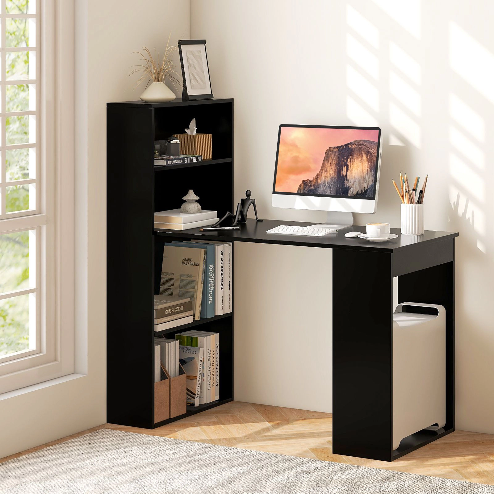 SlickBlue Computer Desk with Bookshelf, Cabinet and Storage Shelves