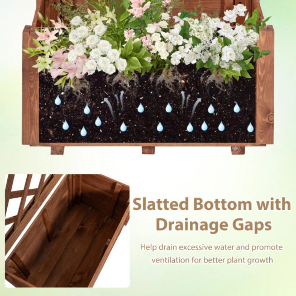 Hivvago Wooden Raised Garden Bed with Lattice Trellis Drainage Holes