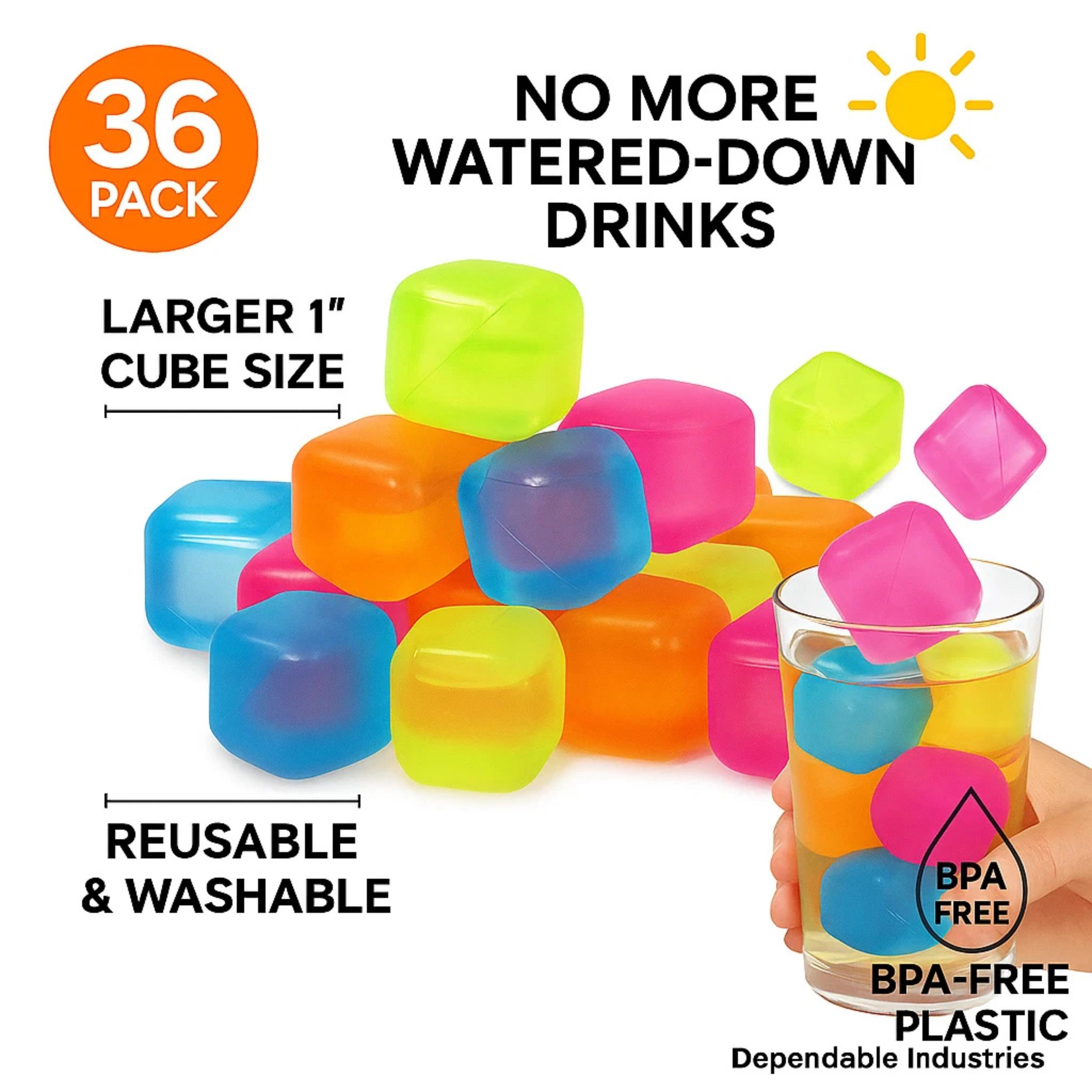 Home Collection Pack of 36 Reusable Ice Cubes BPA-Free Multicolor Chilling Cubes