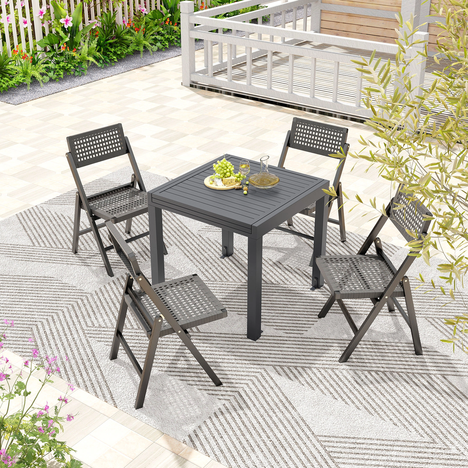 SUGIFT Expandable Aluminum Patio Dining Table for 4-6 People 31.5-in Wide 350-lb Capacity Dark Gray 1-Piece