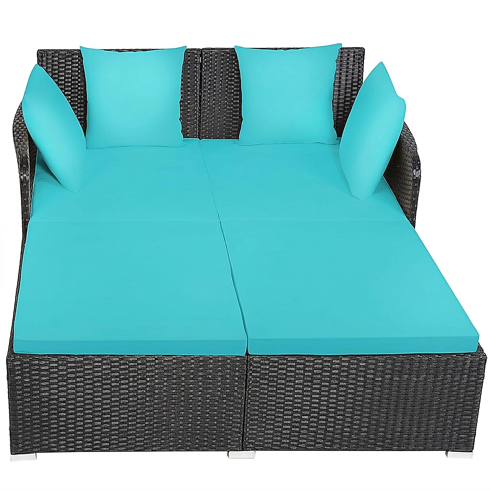 SUGIFT Turquoise Rattan Outdoor Daybed, 800-lb Capacity, 2-Person, Curved Backrest