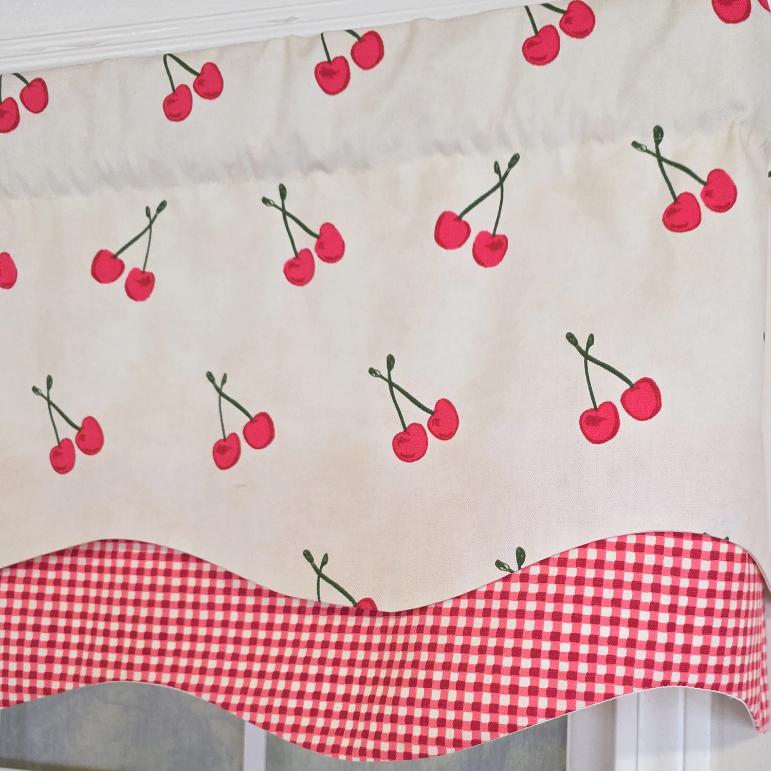 RLF Home 100% Cotton Cherry Dance Glory  Fully lined Windows Rod Pocket Valance 50" x 16"  Red