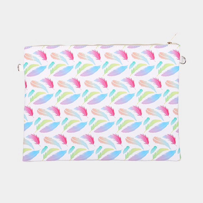 Fashnzfab Feather _ Faux Saffiano Zip Clutch Bag With Strap