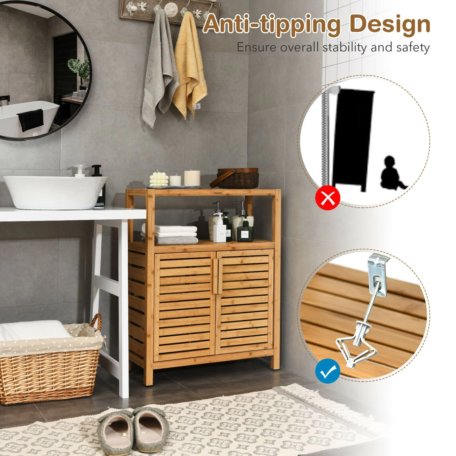 SlickBlue 2-Door Bathroom Storage Cabinet with Open Shelf