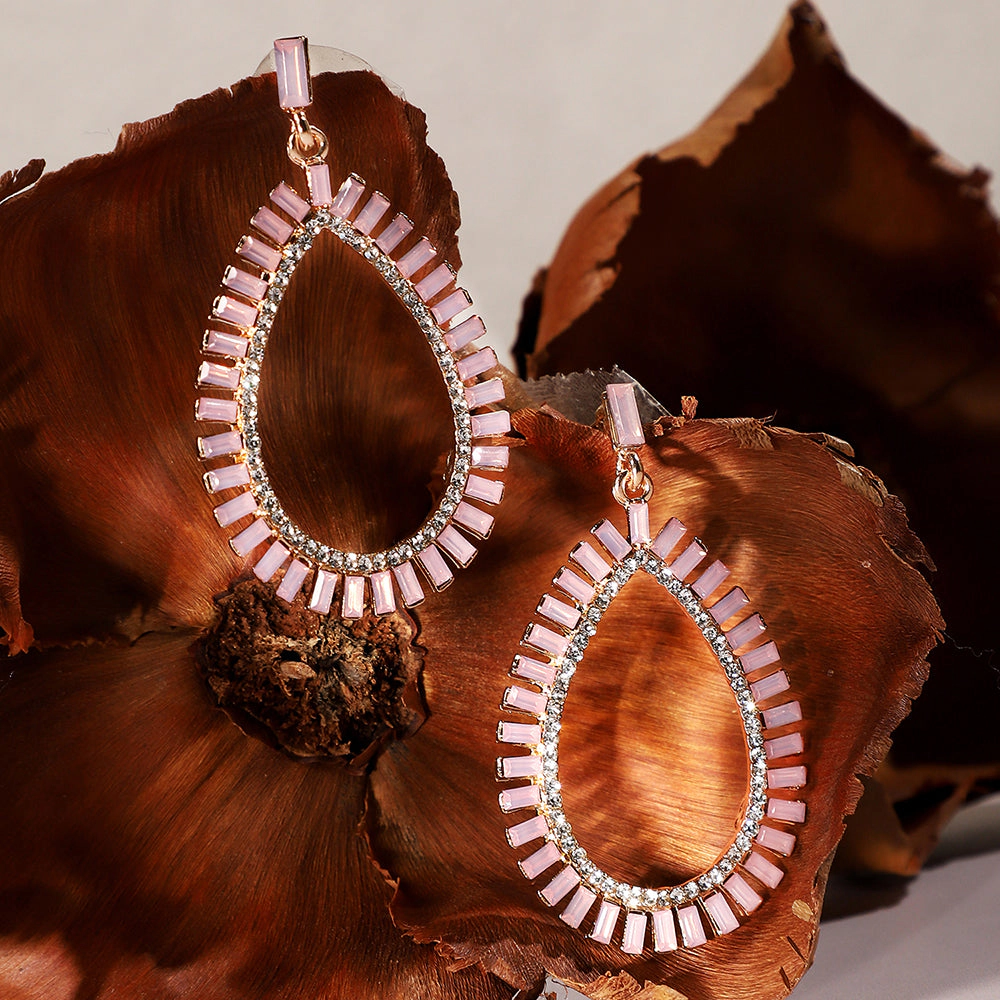 SOHI Women's Baby Pink Circular Teardrop Drop Earrings