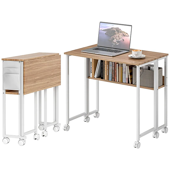 HONGGE Folding Computer Desk Foldable Desk with Storage Bag Shelf and ...
