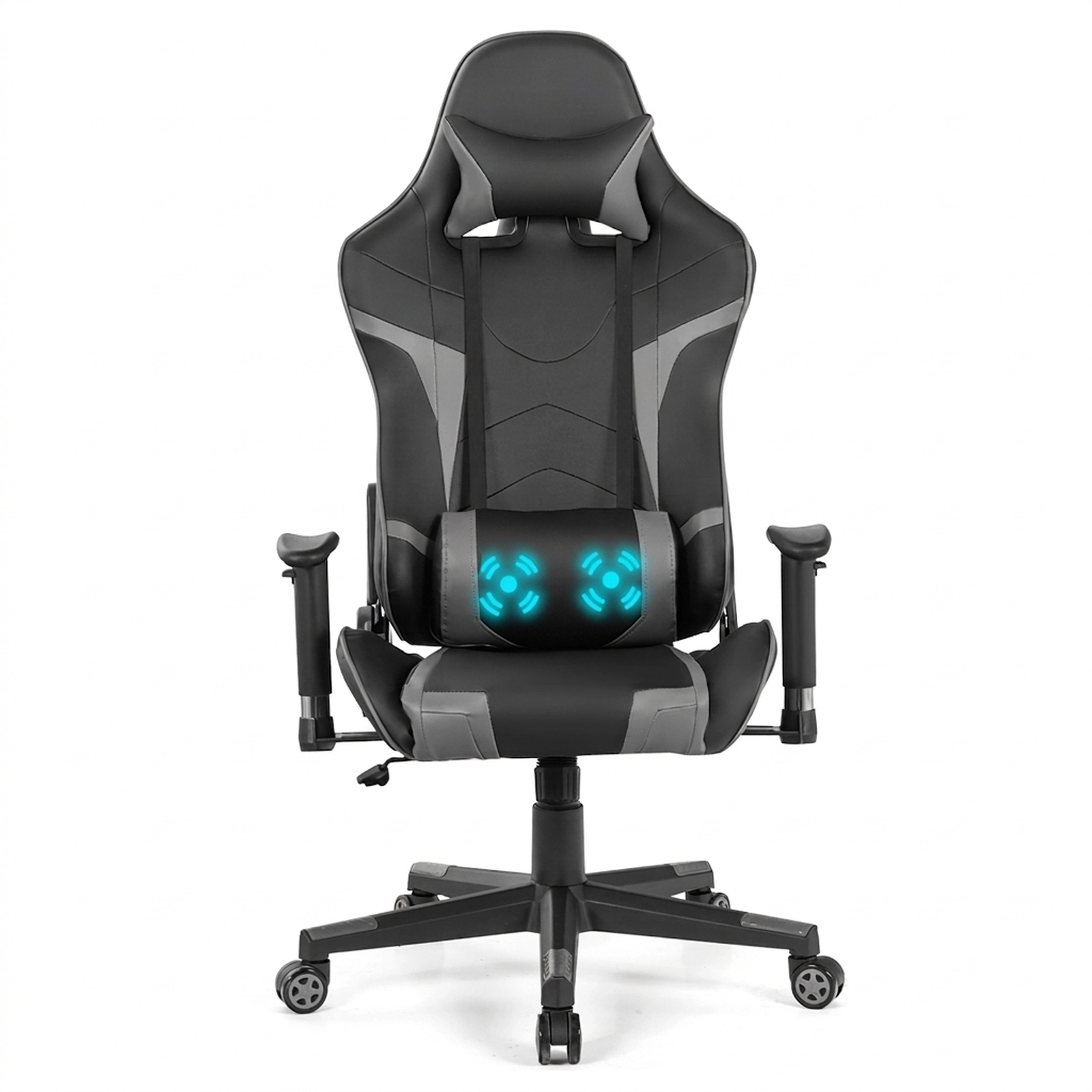 SUGIFT Reclining Swivel Massage Gaming Chair Gray with Lumbar Support and Faux Leather