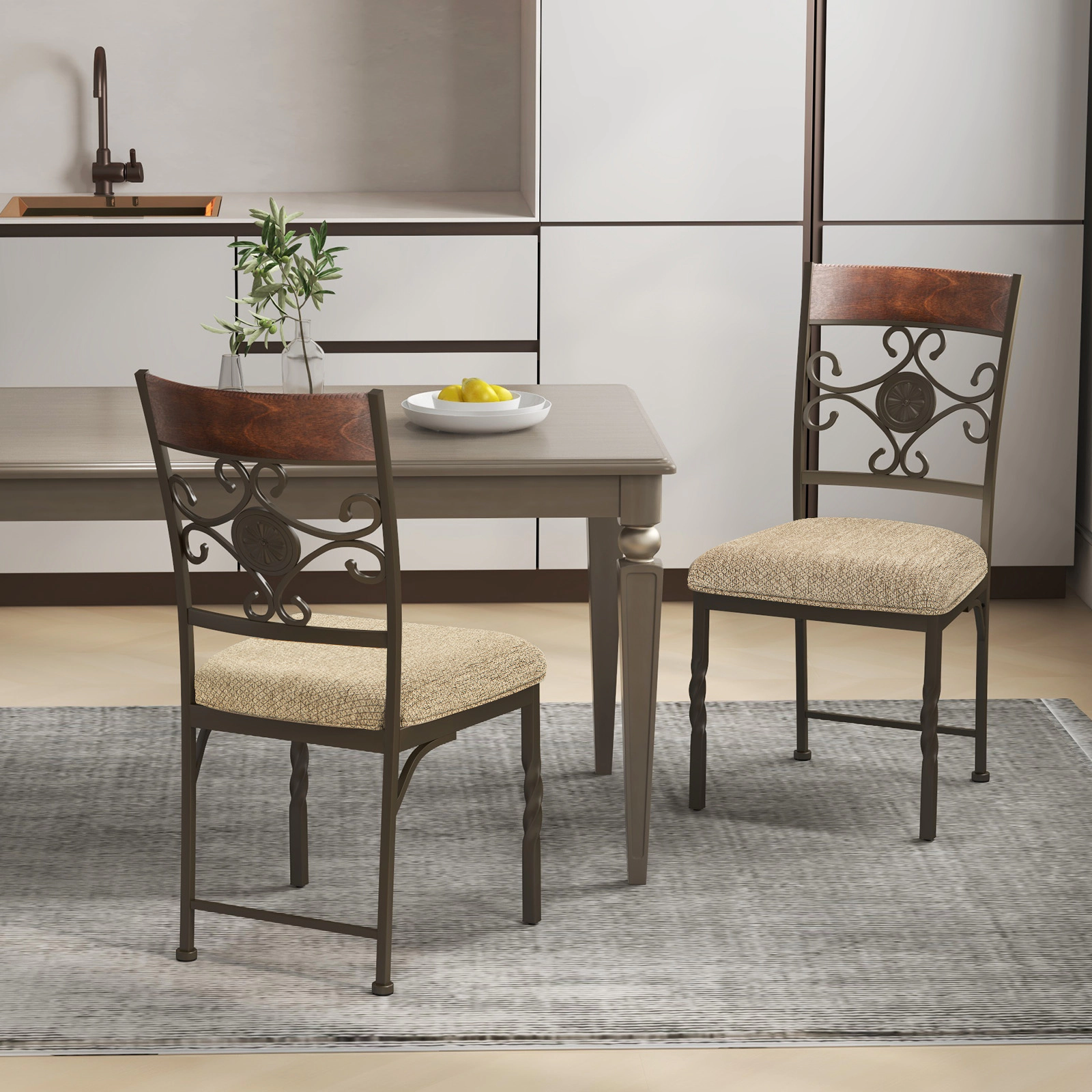 SUGIFT Set of 2 Brown Armless Dining Chairs with Scrolled Metal Back 23-in W 38-in H 330-lb Per Chair