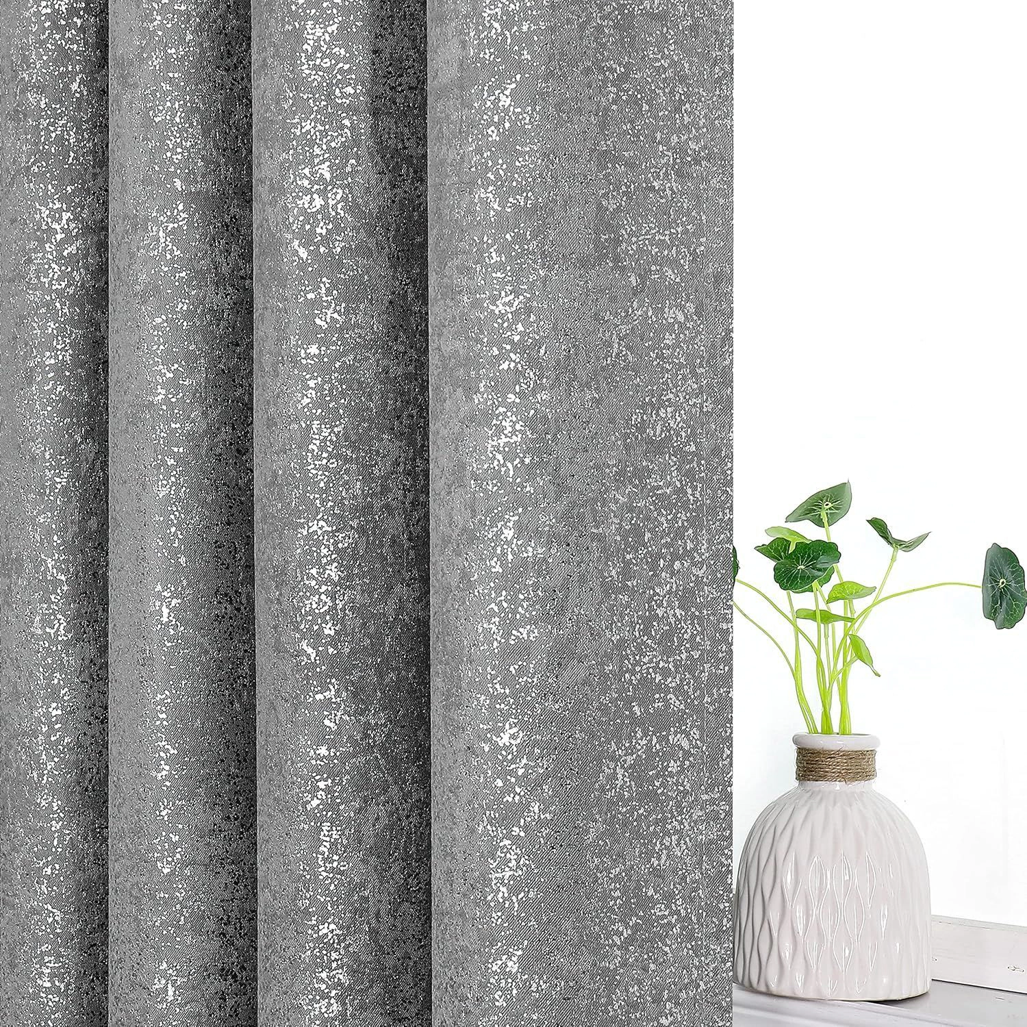 Kate Aurora 2 Piece Sadie Metallic Sparkle Grommet Top Gray Room Darkening Curtain Panels