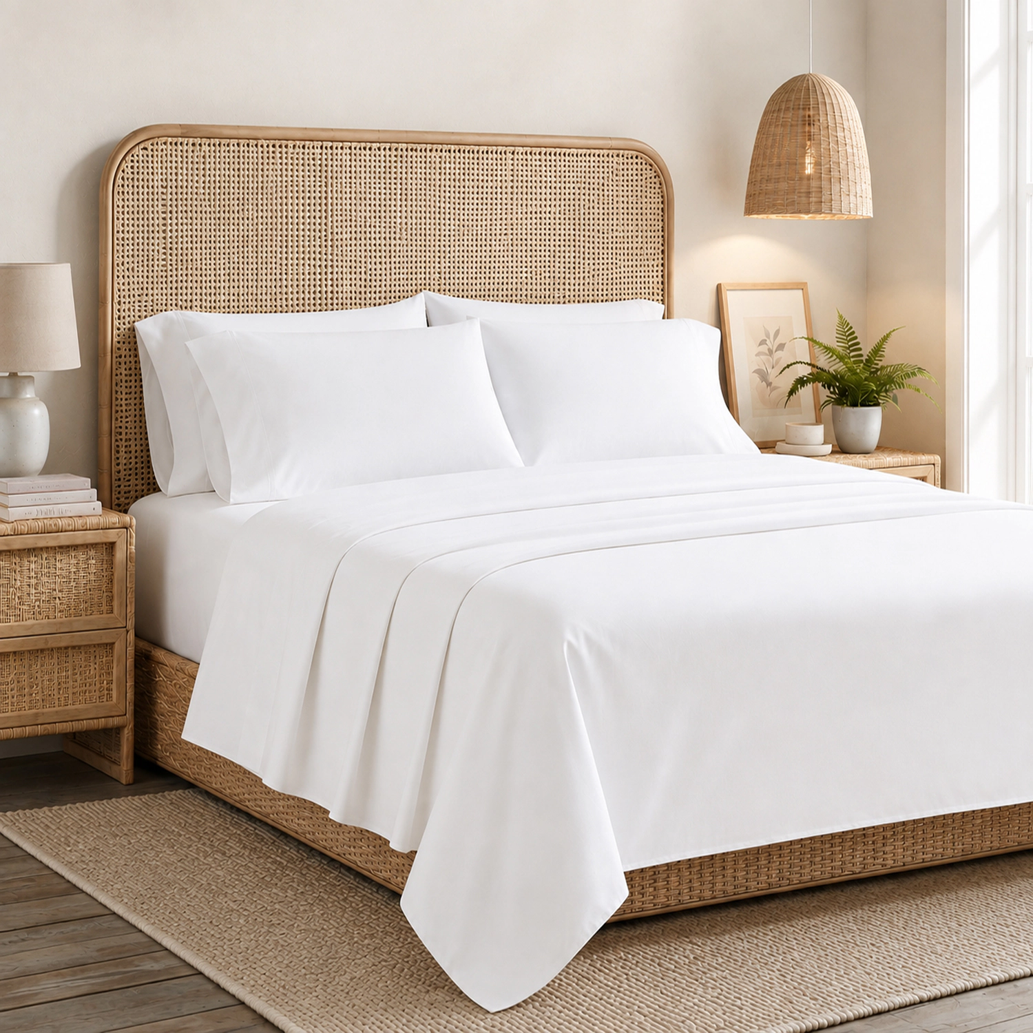 RT Designers Collection 300 TC 100% Organic Cotton Lightweight 4 Piece Solid Sheet Set King White