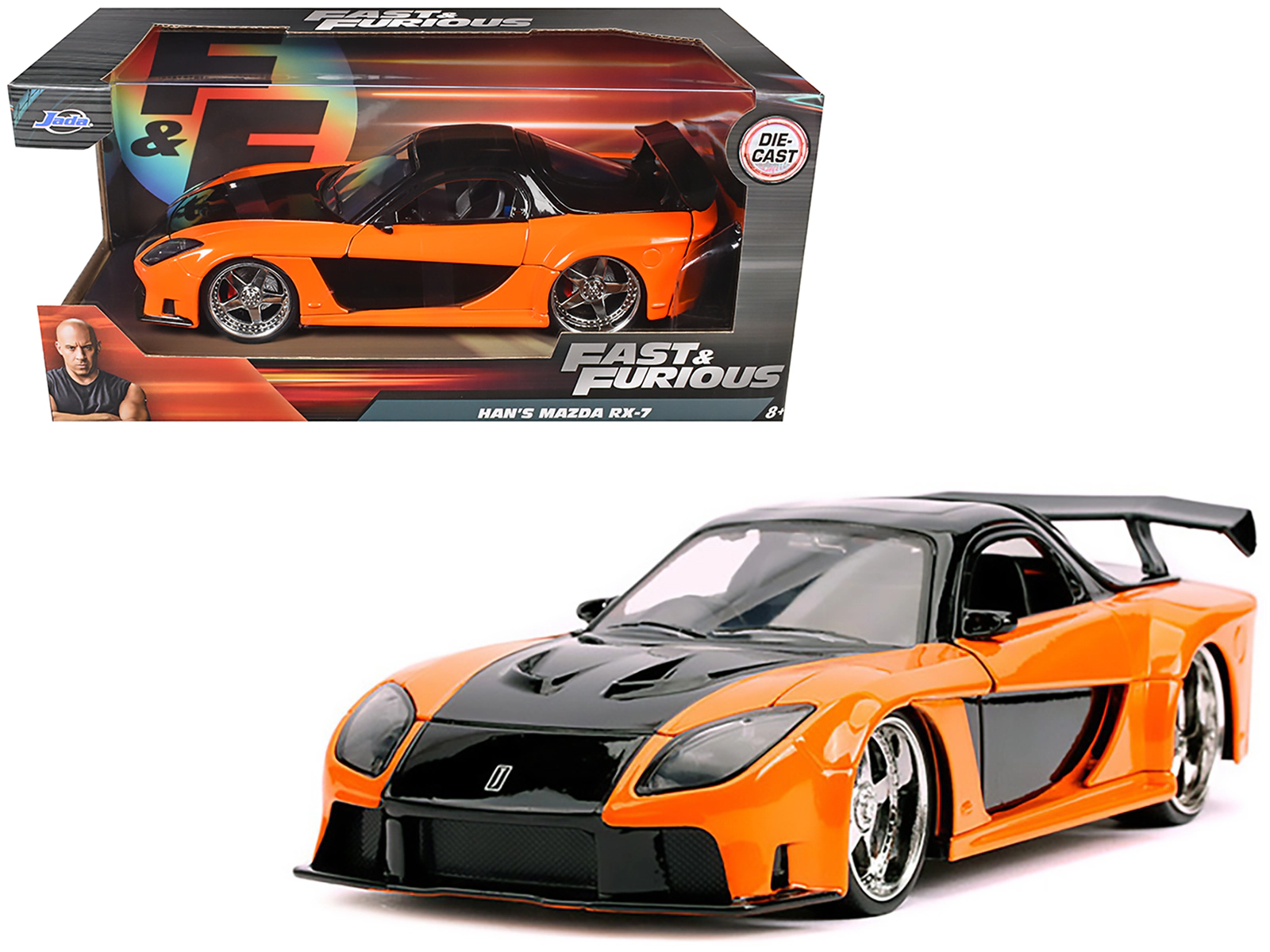 Jada Han's Mazda RX-7 RHD (Right Hand Drive) Orange and Black "Fast & Furious" Movie 1/24 Diecast Model Car by Jada