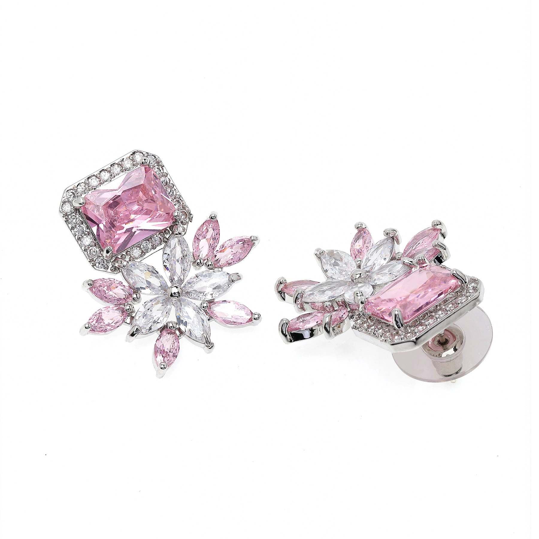 AGP PARIS Womens Dainty Light Pink Floral Stud Earrings