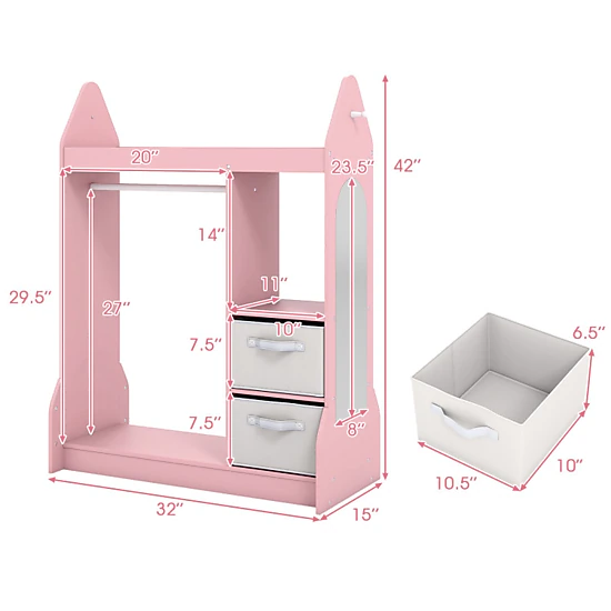 Hivvago Kids Play Armoire Dresser With Clothes Hanging Rod