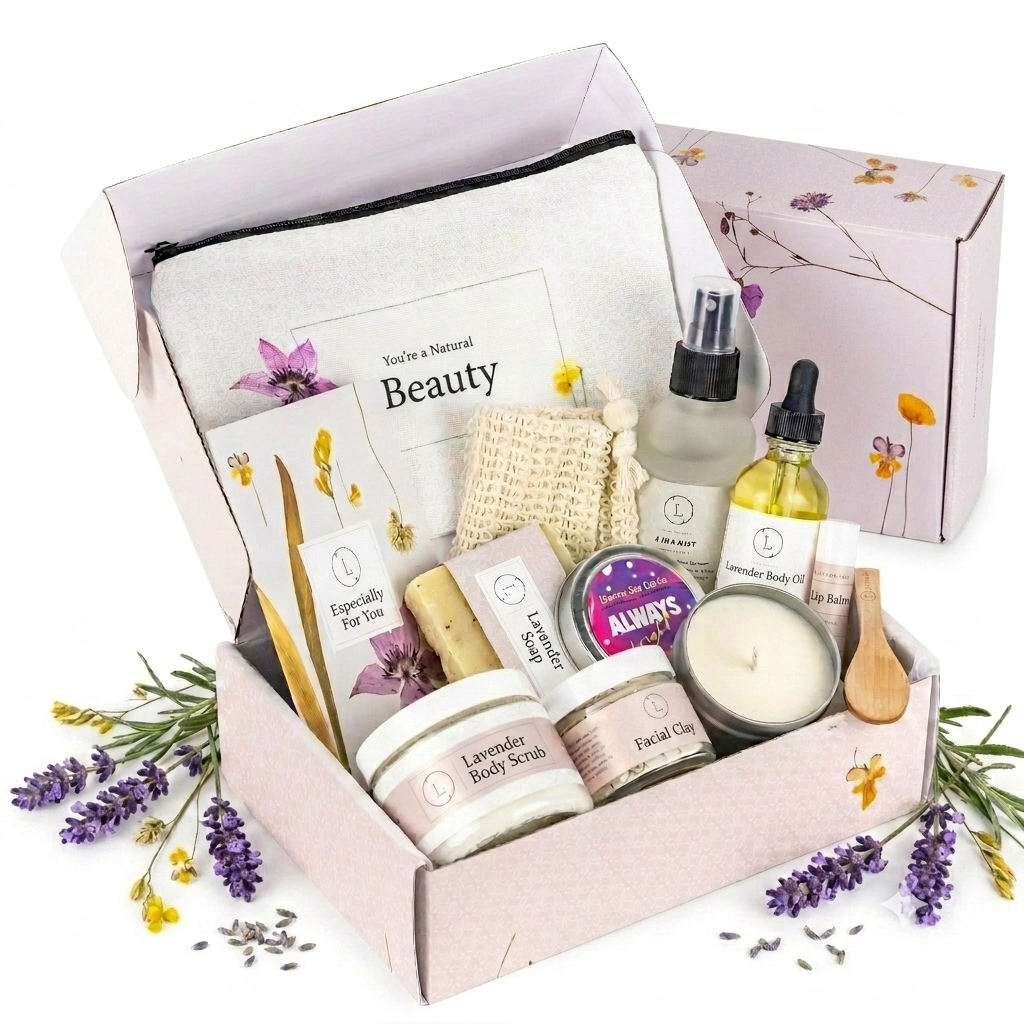 Lizush Lavender Pampering Spa Gift Box - Natural Relaxing Gift Set for ALL Women/