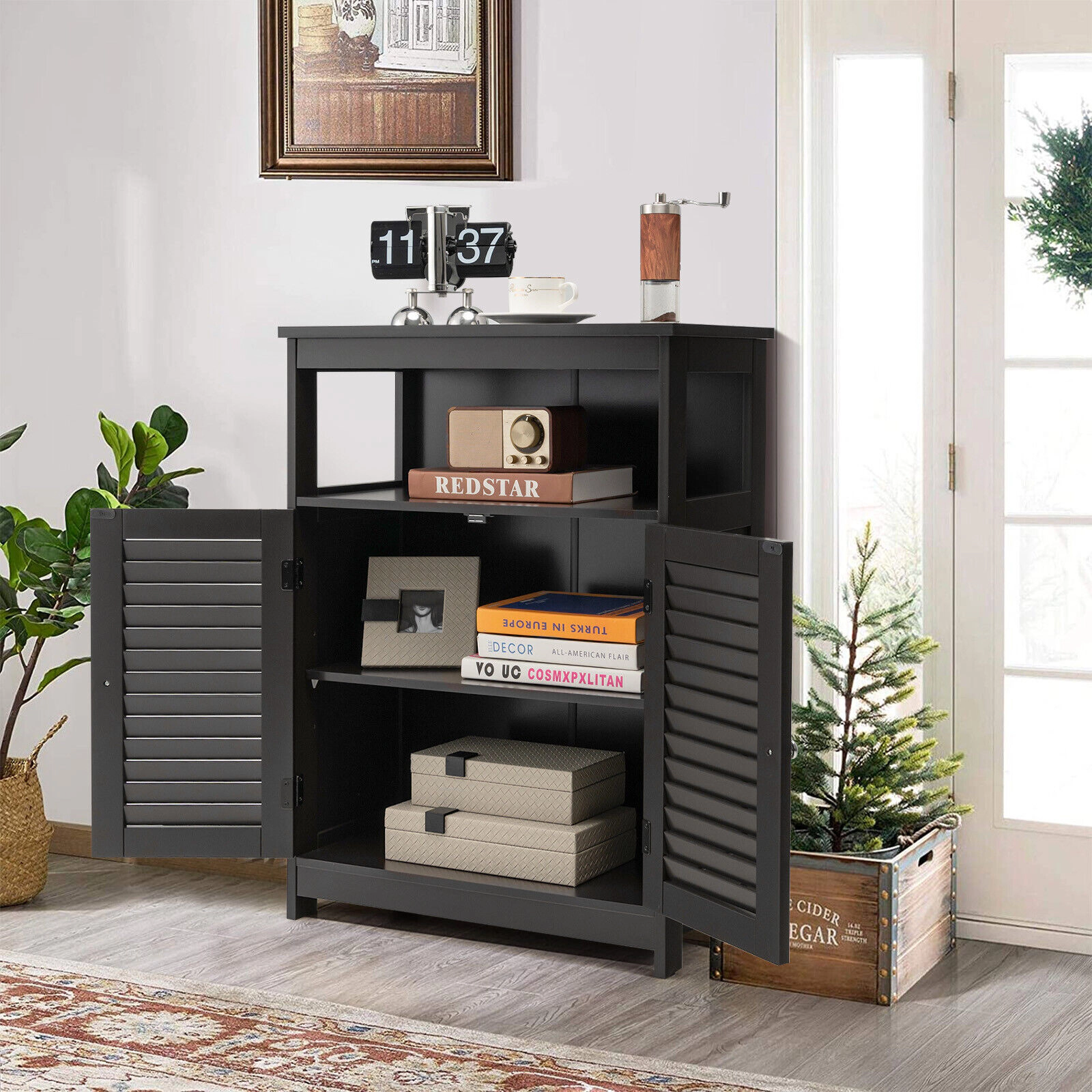 SlickBlue Freestanding Bathroom Cabinet with Open Shelves and Doors