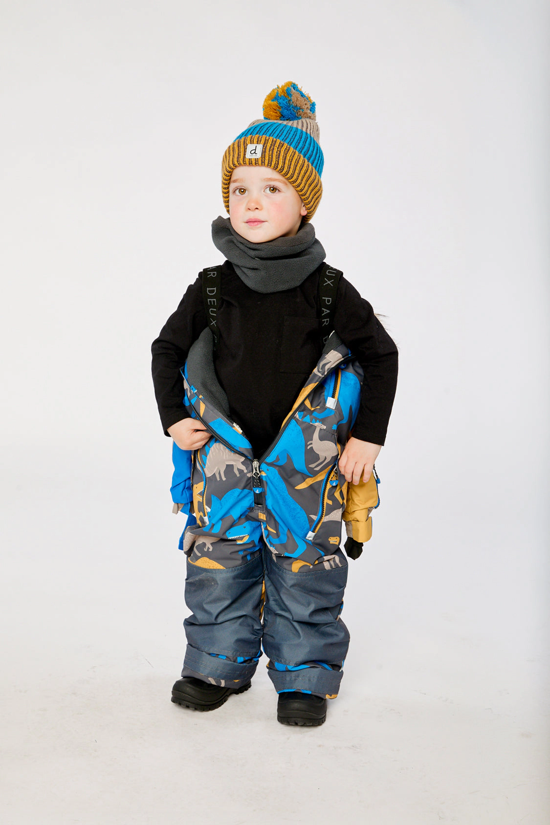 Deux par Boys Dinosaur Print One Piece Play Snowsuit with Detachable Hood