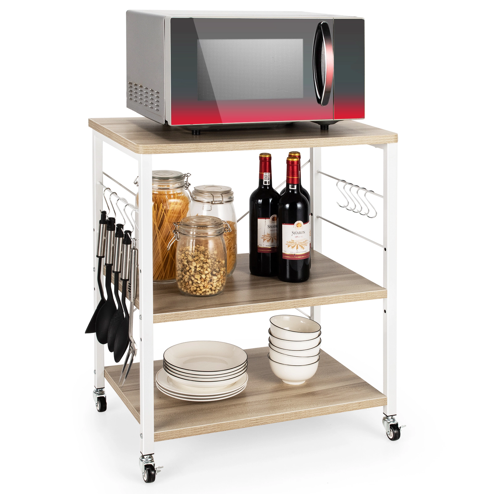SlickBlue 3-Tier Microwave Oven Stand with Wheels & Storage Shelves