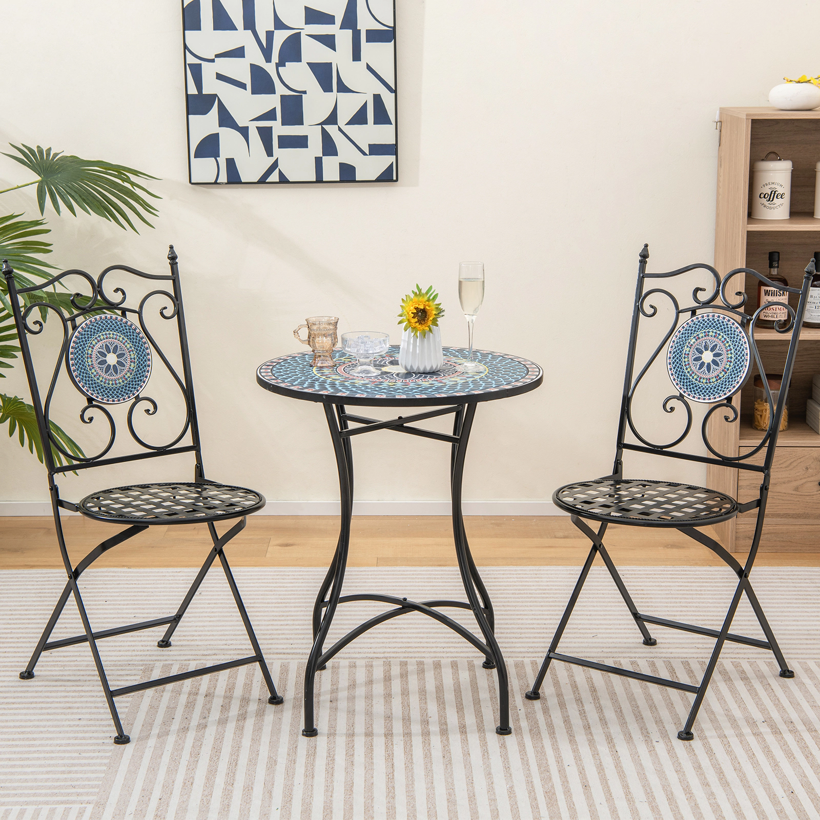 SUGIFT Ceramic Tile Mosaic Tabletop Multicolor 24 in Patio Bistro Table