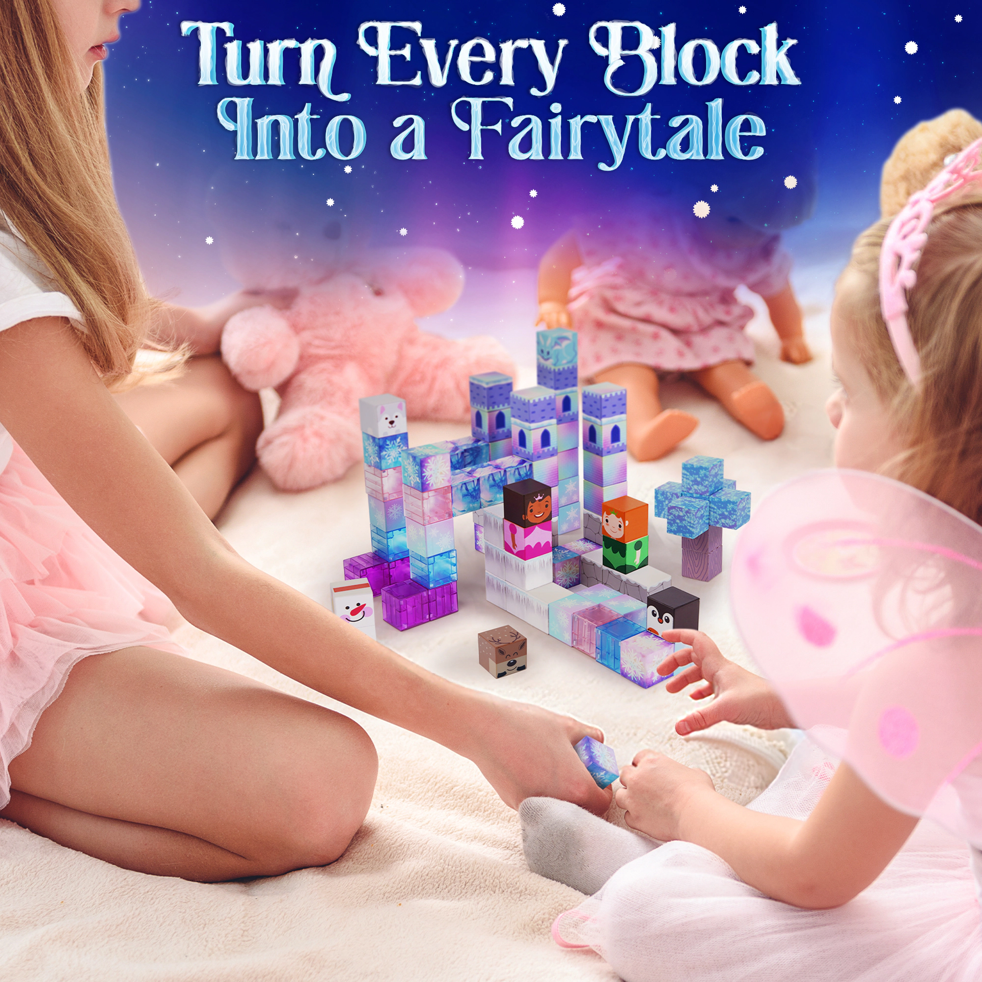 USA Toyz Blocchi Frosted Fairytale Magnetic Building Blocks 84pc Construction Set Toy for Kids