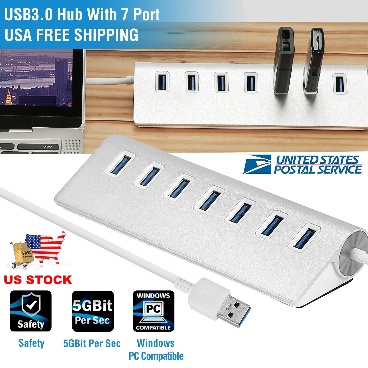 GBruno 7-Port USB 3.0 Hub With 1 Ft Cable