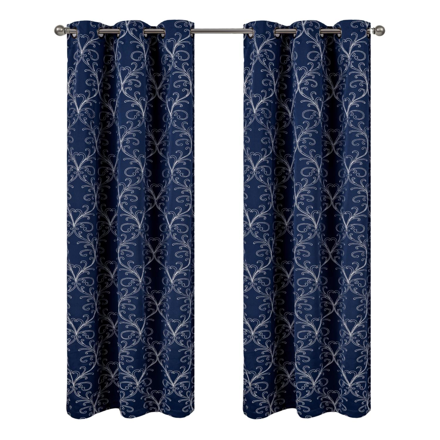 RT Designer Collection Kimber Embroidered Blackout Luxurious Decorative Grommet Curtain Panel 54" x 84" Navy