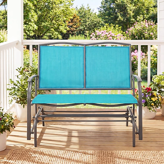 SUGIFT Turquoise 2-Person Steel Outdoor Patio Rocking Loveseat with Textilene Seat and Back
