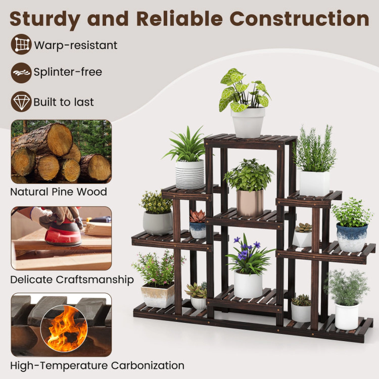 Hivvago Indoor Outdoor Wood Plant Stand Multi-Tiered Corner Plant Shelf Flowerpot Holder