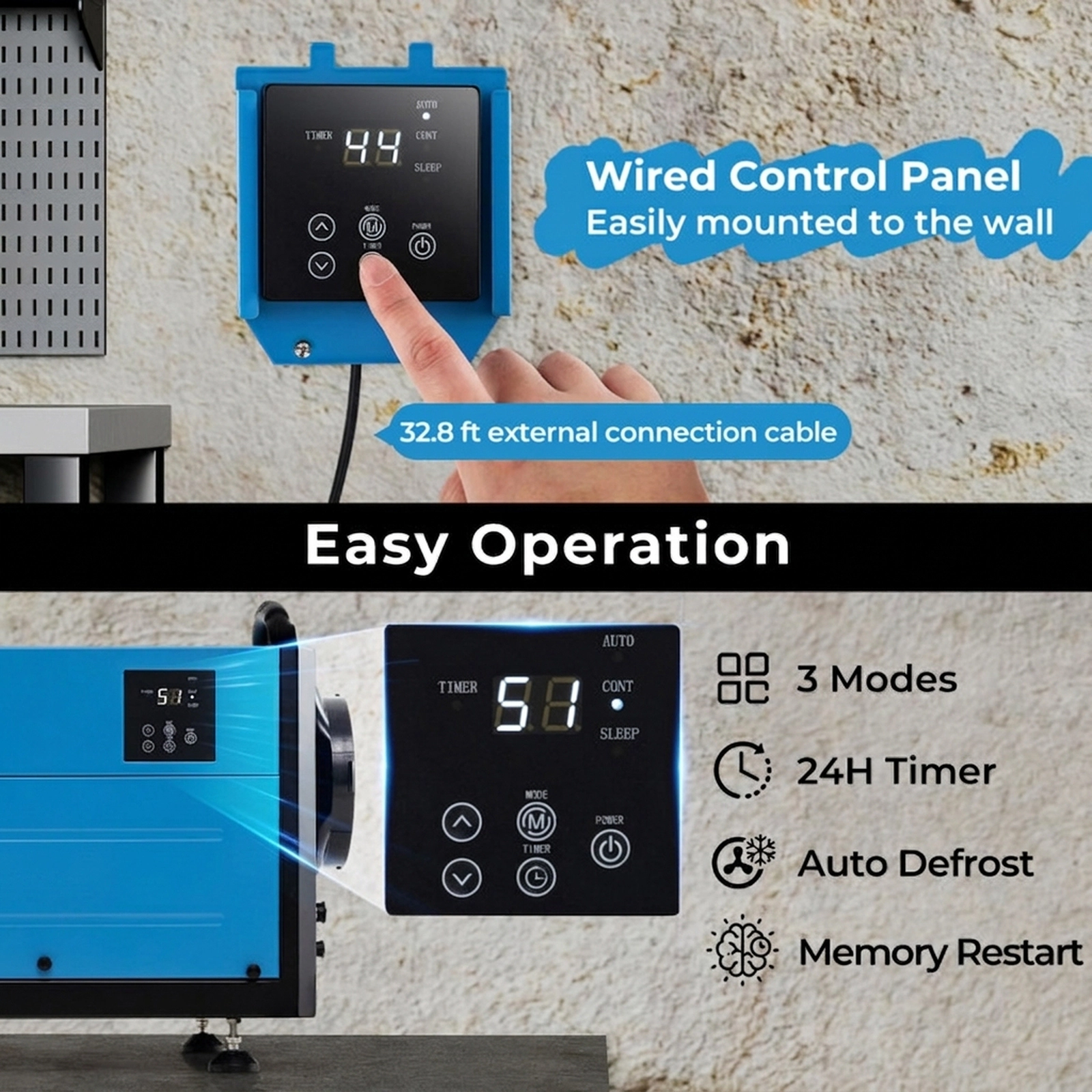 SUGIFT 124-Pint 1300-sq ft Crawl Space Dehumidifier with 3 Modes 24H Timer and 9.8-ft Drain Hose
