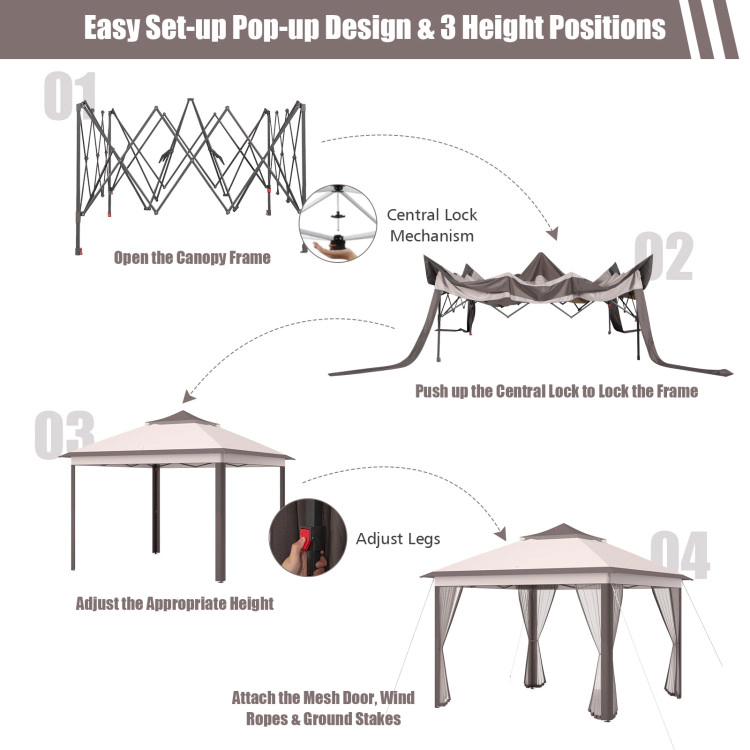Hivvago 11x11 Ft 2-Tier Pop-Up Gazebo Tent with Mesh Sidewalls, Portable Outdoor Canopy Shelter with Carry Bag
