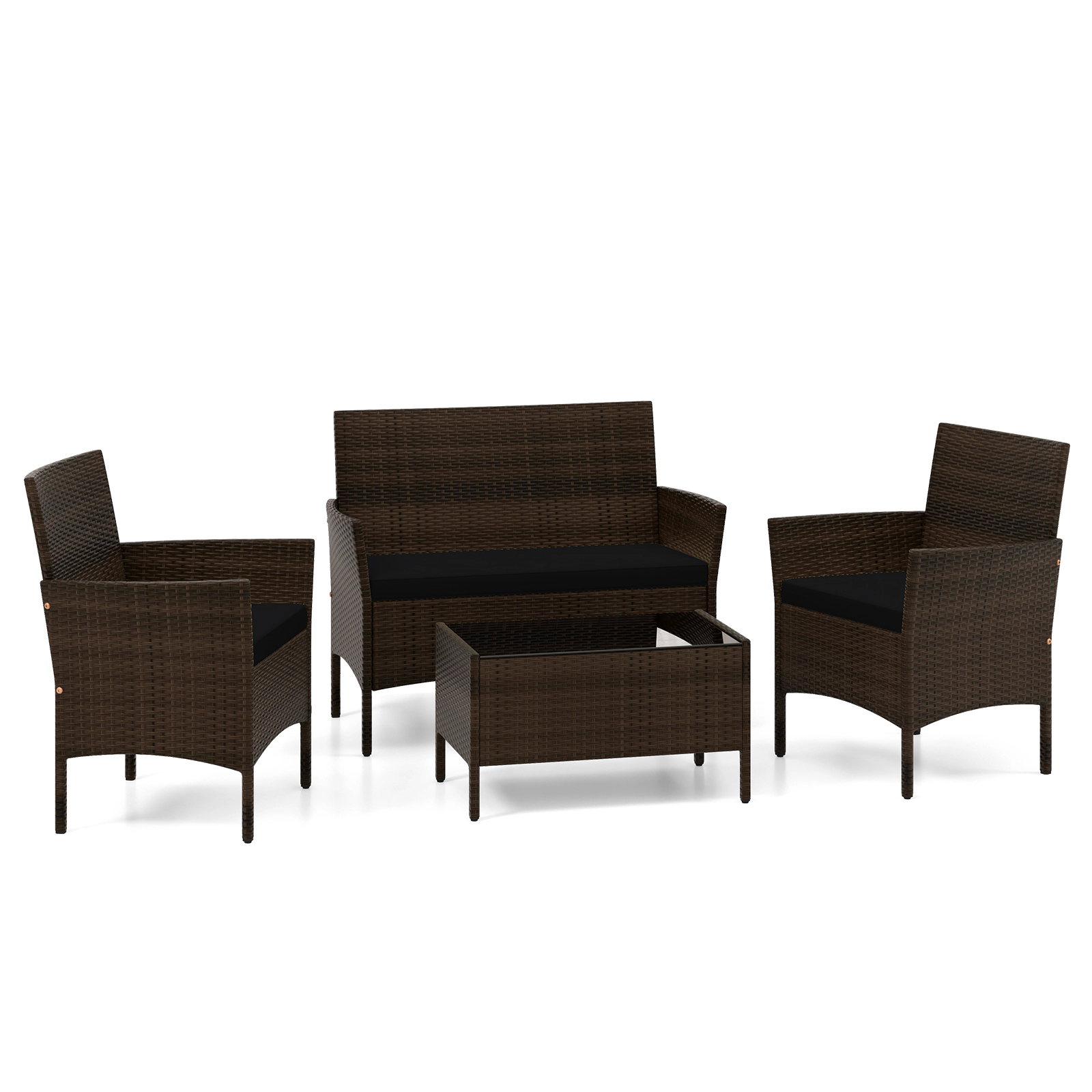 SUGIFT Cushioned Loveseat and Table 4-Piece Patio Rattan Conversation Set