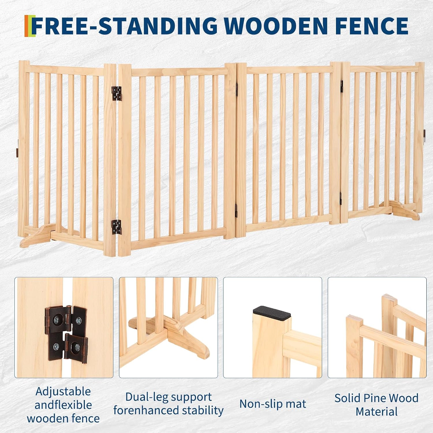 Freestanding Wooden Dog Gate Fence, Indoor Pet Barrier for Doorway & Stairs, Complete Mount Hardware