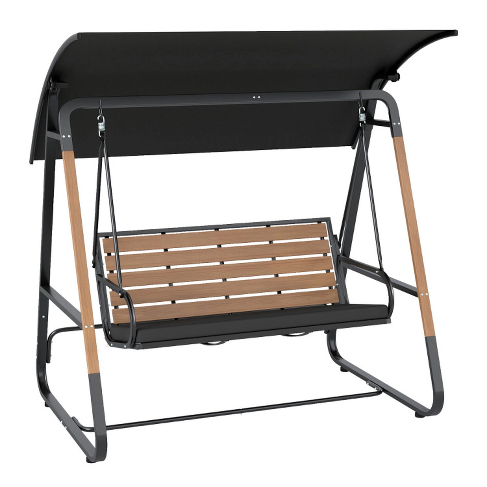 SUGIFT Black Adjustable Canopy and Slatted Seat 3-Person Porch Swing