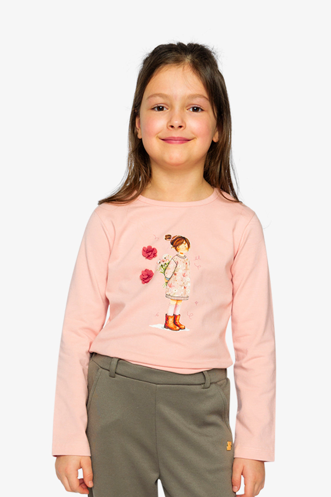 Deux par Girls Textured Flower Graphic Organic Cotton Jersey T-Shirt