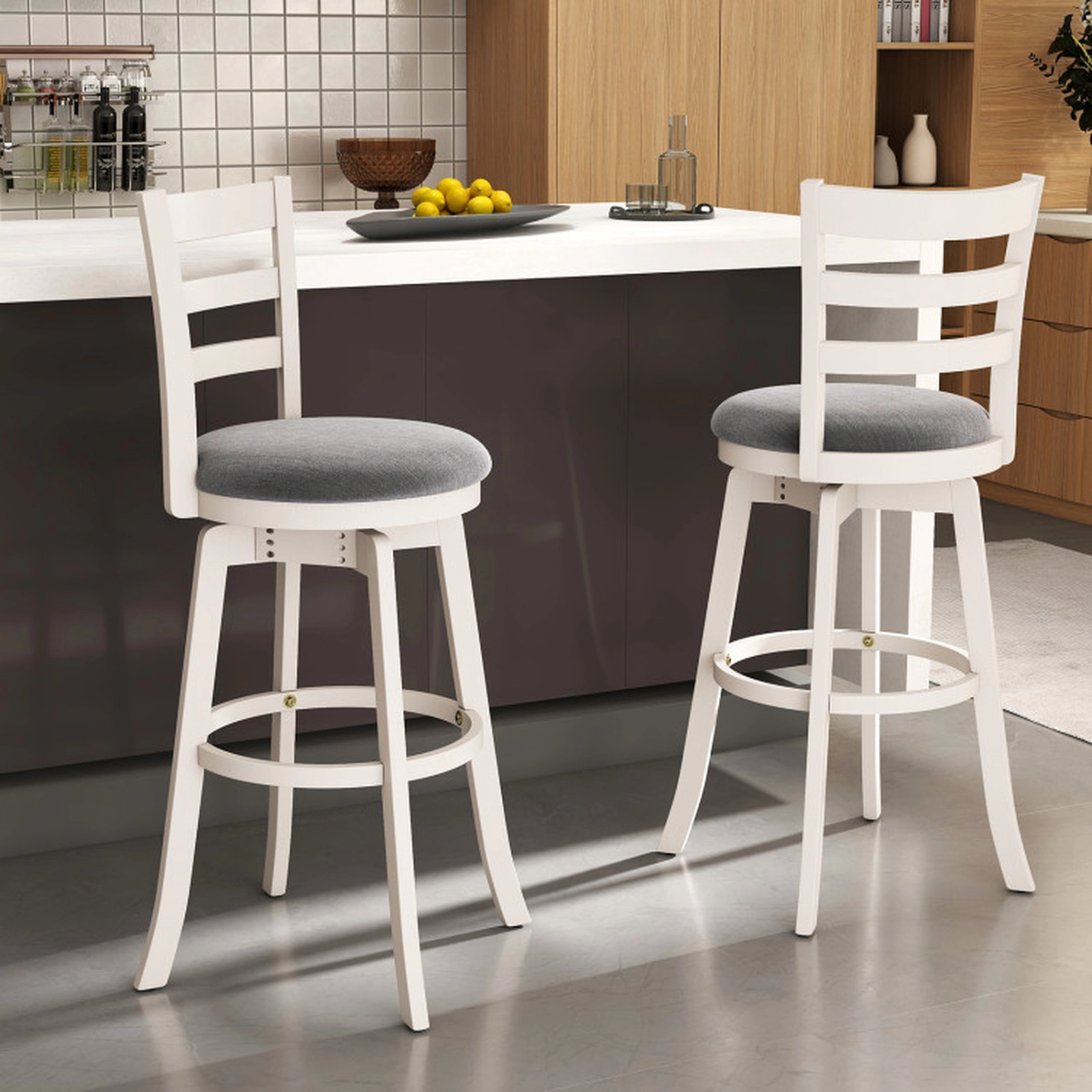 SUGIFT Set of 2 30.5-Inch Swivel Bar Stools, Upholstered Curved Backrest, Footrest