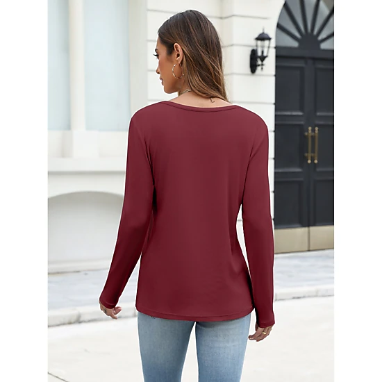Zeagoo Women's Crew Neck Shoulder Button Chest Pocket Long Sleeve T-shirt