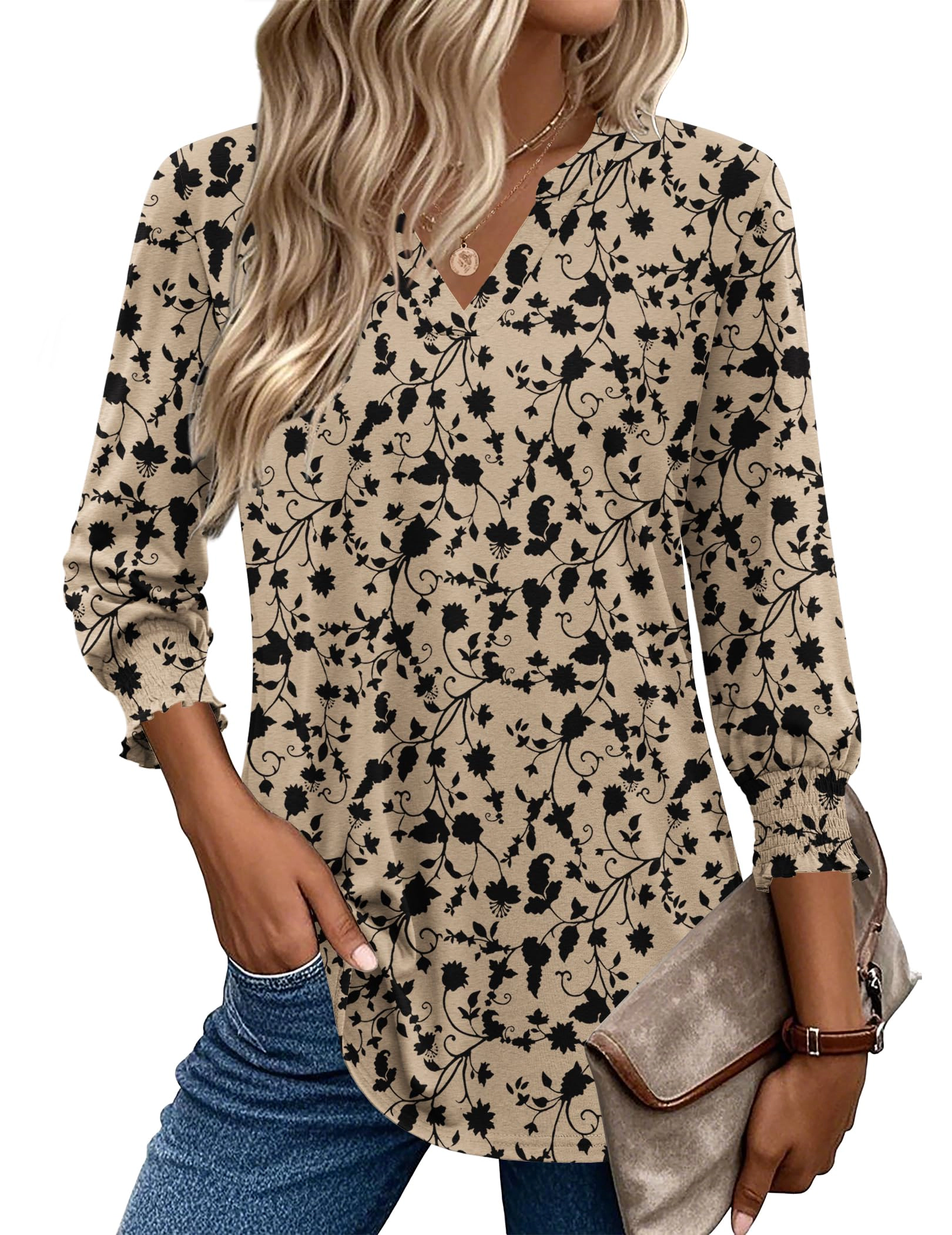 Zeagoo Women's Thumb Hole Long Sleeve Cotton Tunic Blouse