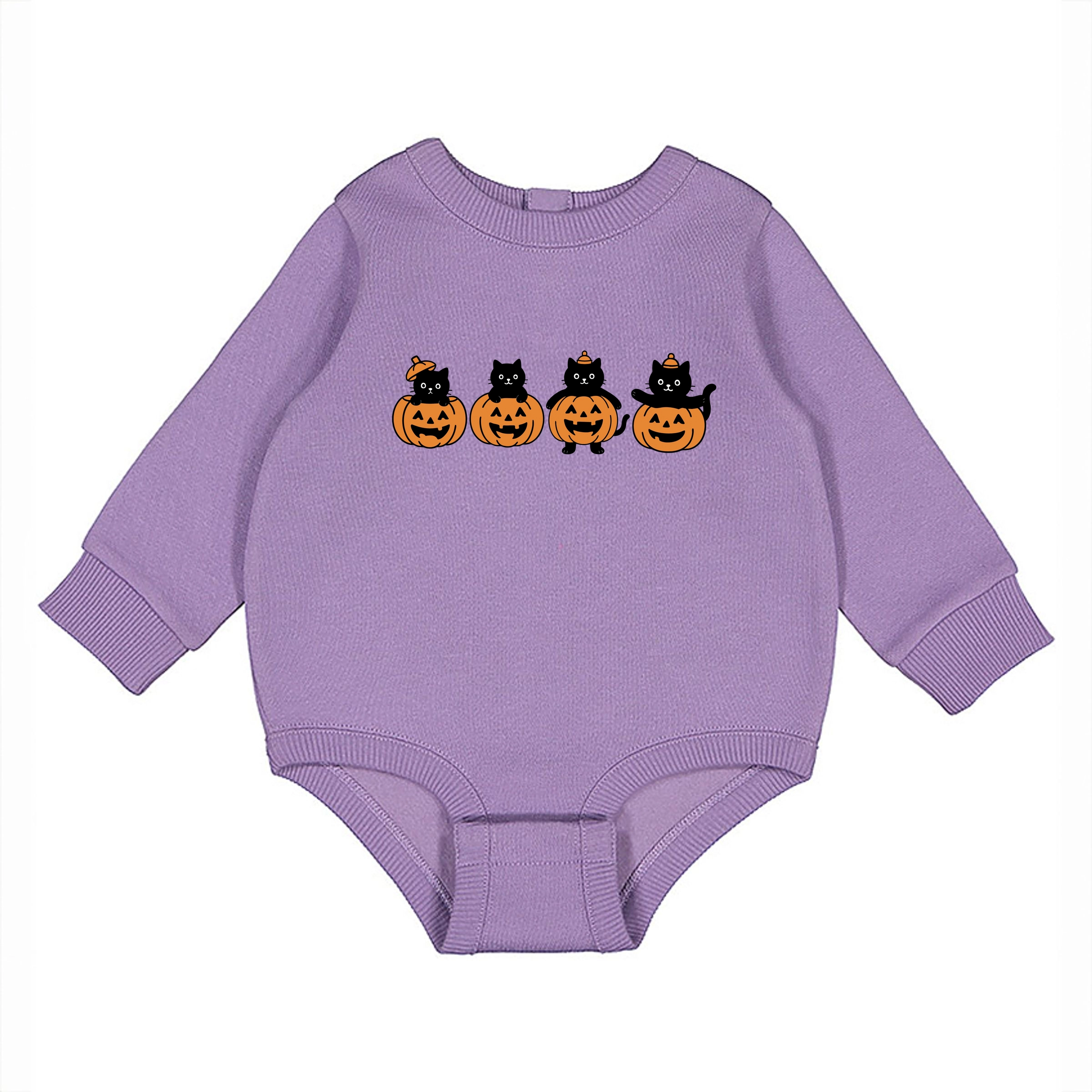 The Juniper Shop - Infant Fleece BodySuit Four Black Cats Pumpkins