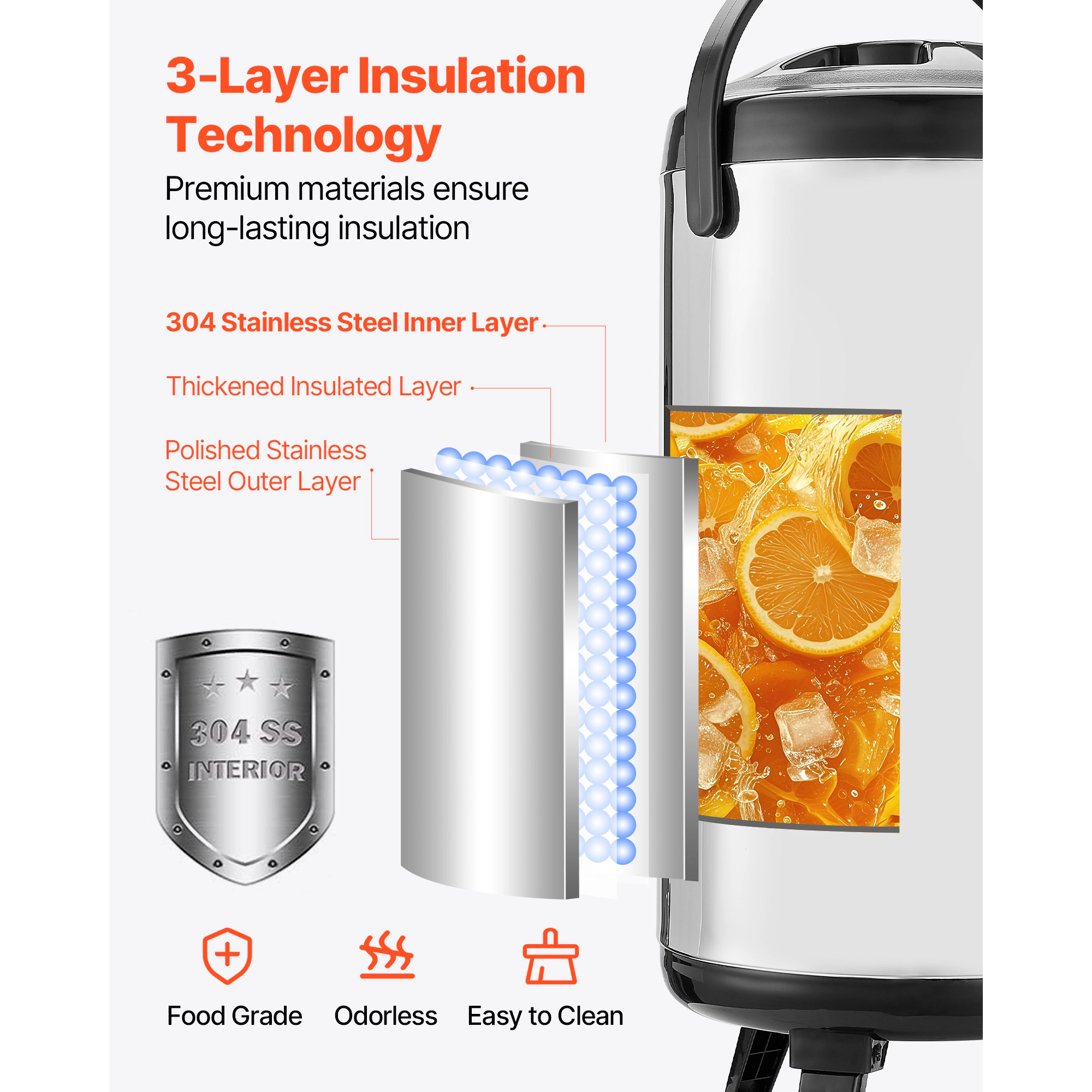 HONGGE Insulated Beverage Dispenser / Stainless Steel Thermal Drink Server with Spigot & Temp Display Suitable for Hot