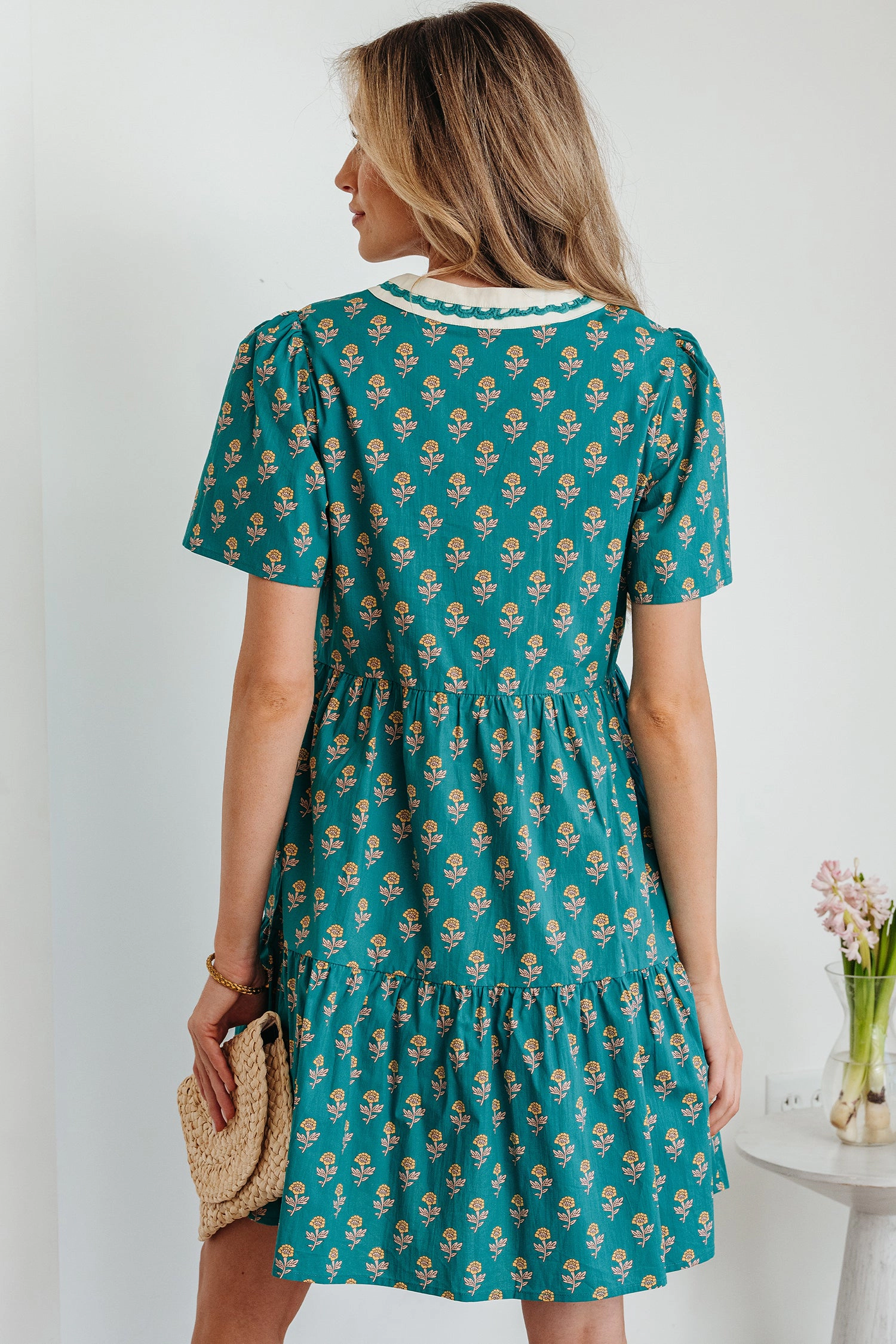 Threaded Pear Women's Clover Short Sleeve Floral Dress