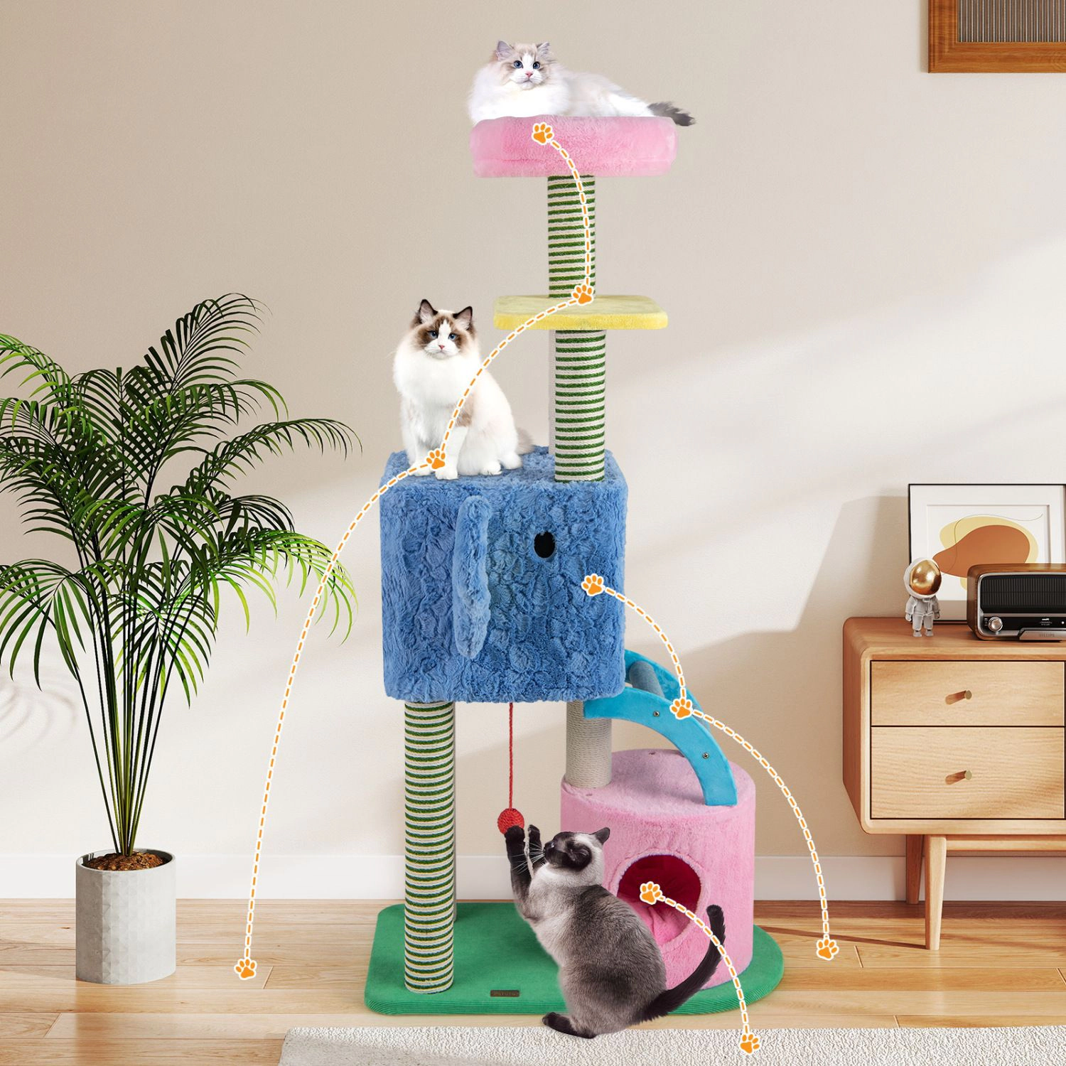 SlickBlue Elephant Cat Tree with 2 Condos, Ladder & Hanging Toy