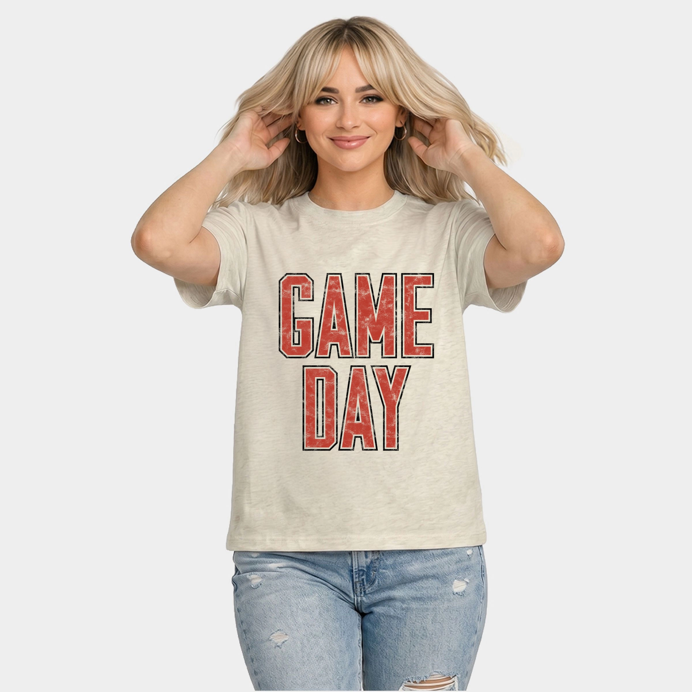 Simply Sage Market - Women's Relaxed Boxy Tee Game Day Outlined Distressed