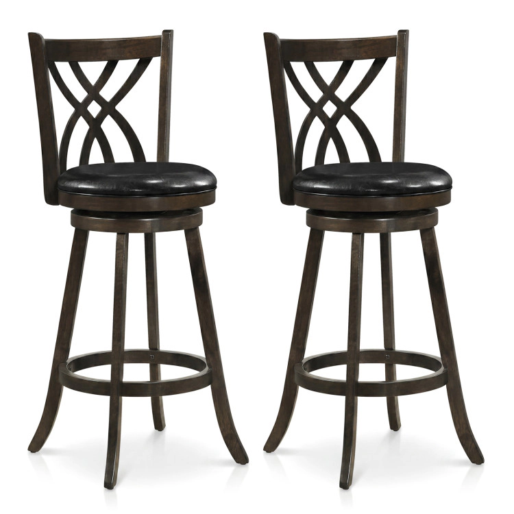 Hivvago Set Of 2 29" Counter Height Bar Stools With Rubber Wood Frame And Hollowed Backrest