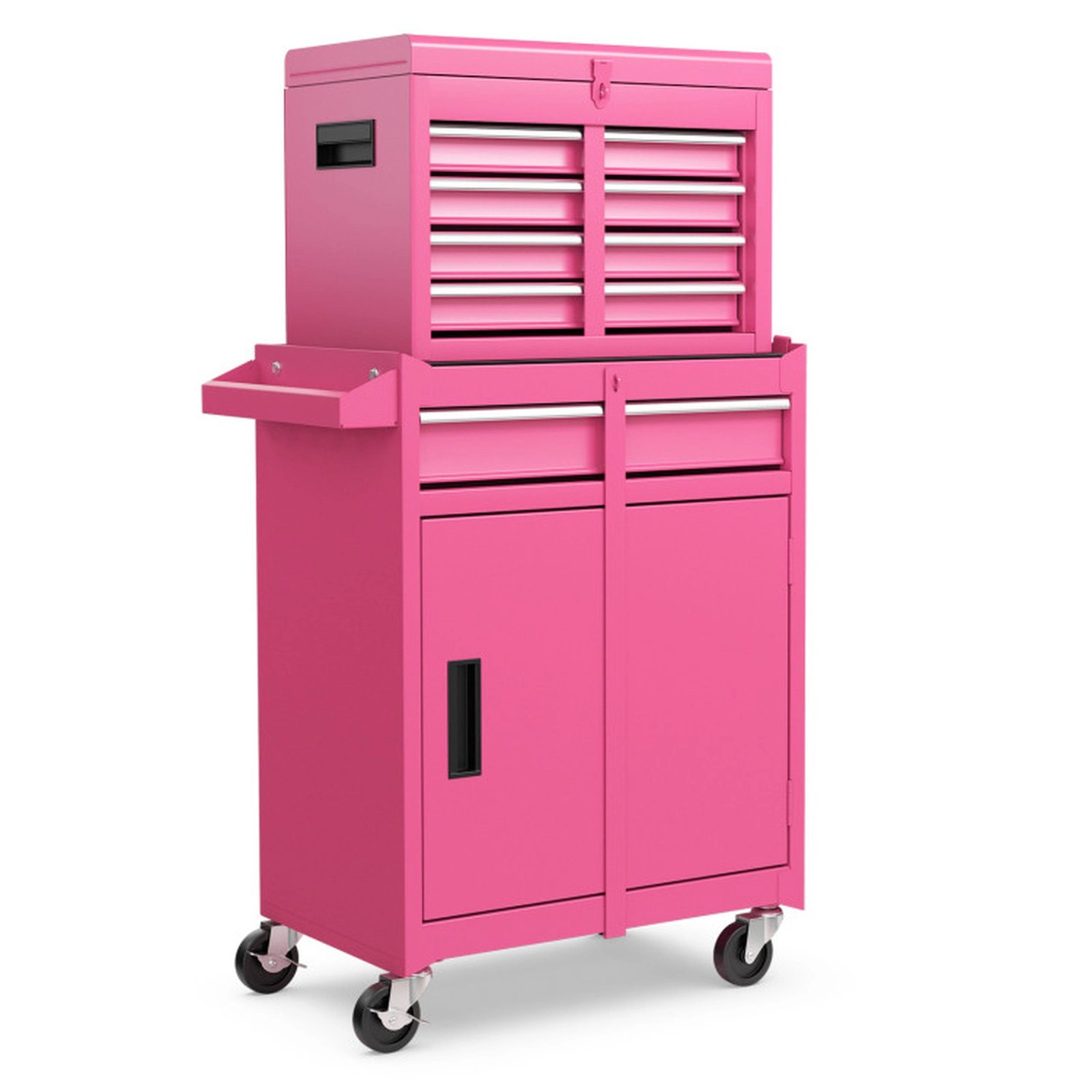 SUGIFT 2-in-1 5-Drawer Detachable Lockable Steel Rolling Tool Chest Cabinet 23-in x 11-in x 40.5-in 220.5-lb Pink