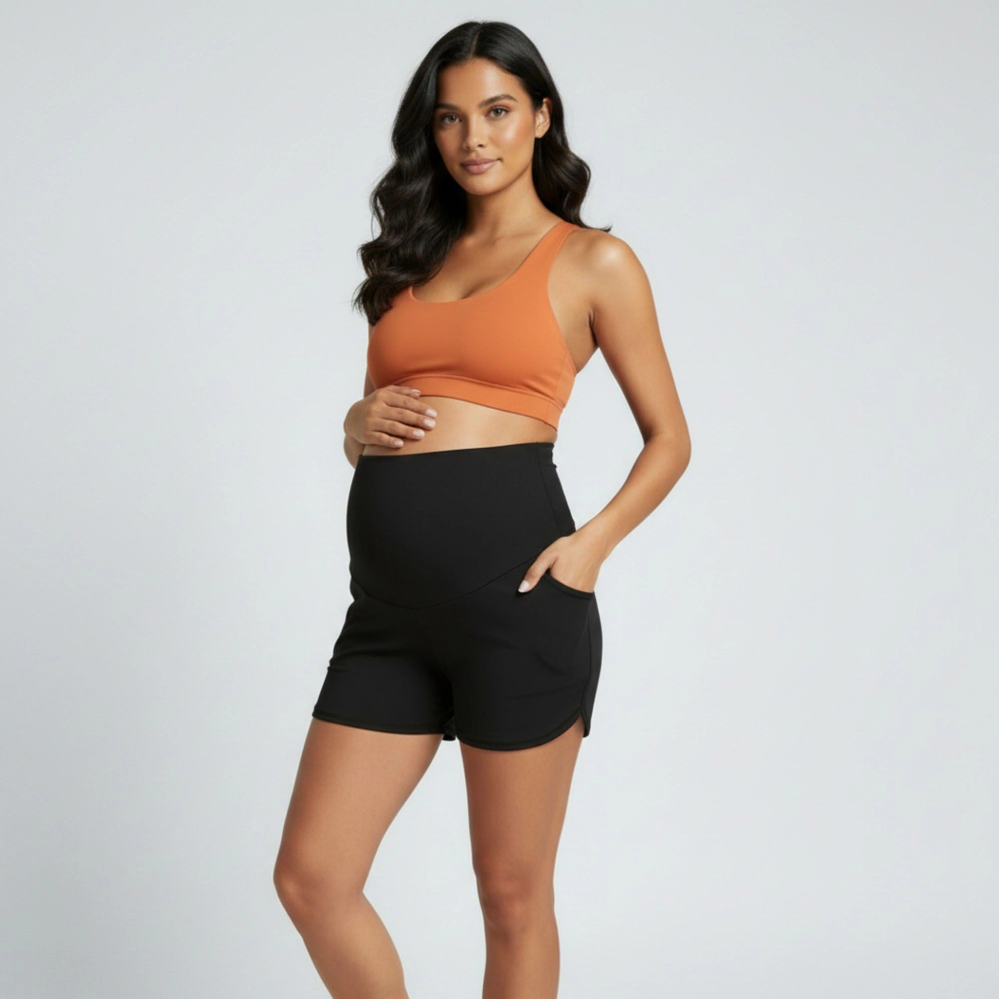 Anna-Kaci Womens Maternity High Waist Athletic Shorts with Over-Belly Panel