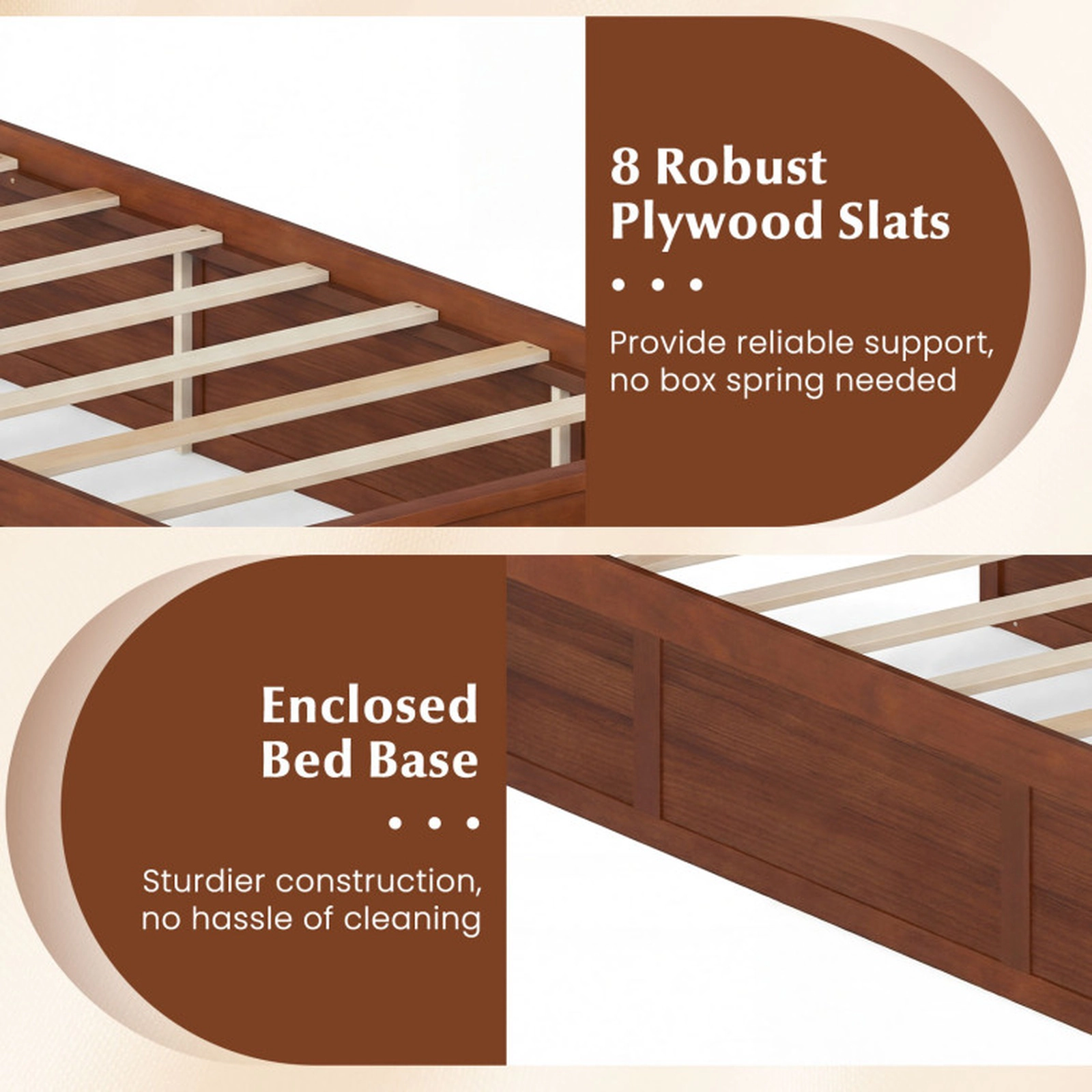 SUGIFT Twin Size Platform Bed Frame with 2 Storage Drawers 350-lb Bed Capacity Walnut