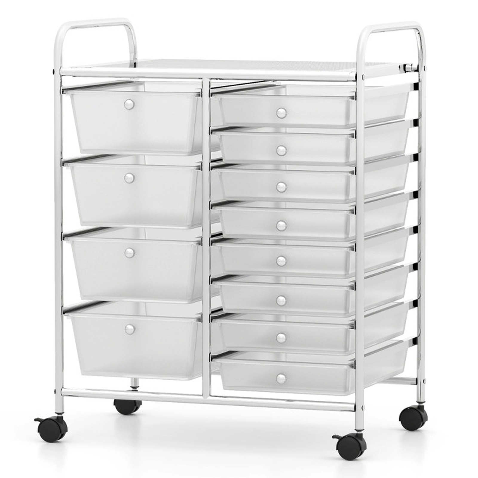 SUGIFT 12-Drawer Utility Rolling Cart 8 Small 4 Large Removable Drawers 22-lb Tabletop Capacity Transparent