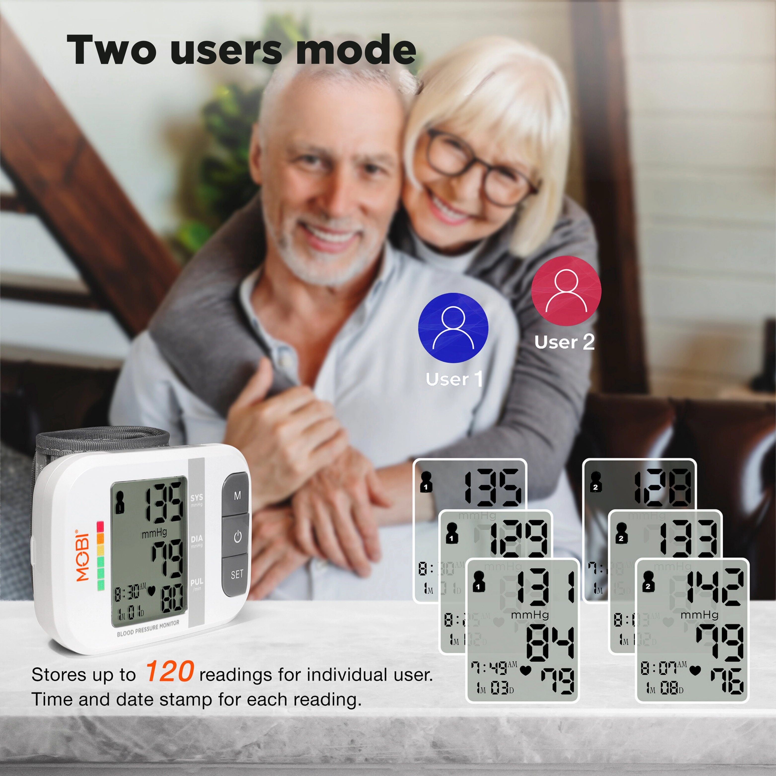 MOBI Wrist Blood Pressure Monitor with Large LCD & Auto Memory