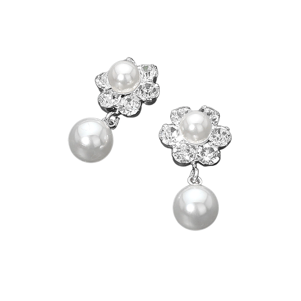 FASHNZFAB Floral Pearl Drop Evening Earrings