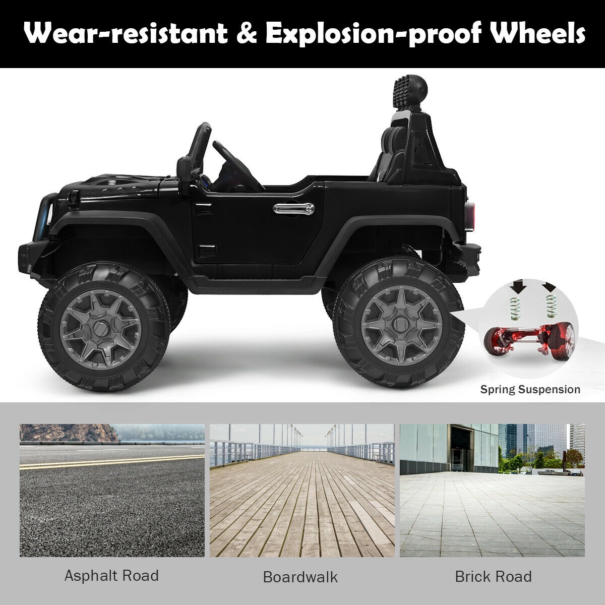 SUGIFT Black Remote Control Double Magnetic Doors and Music Player 12V Kids Ride On Truck